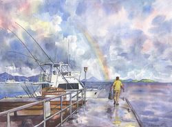 CUSTOM YACHT PAINTING Watercolor Sailboat Fishing Boat Fisherman your Yacht