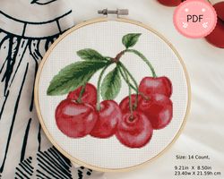 Cross Stitch Pattern , Watercolor Cherries,Pdf , Instant Download , Fruits X Stitch Chart,Pink Colors,Cherry
