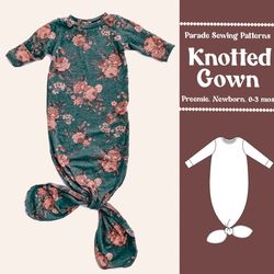 KNOTTED GOWN for BABY Sewing Pattern pdf/A0 | video tutorial | Baby Gown pattern | Knotted Gown Newborn