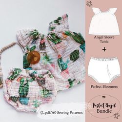 BUNDLE: Angel Sleeve Tunic Pattern, Perfect Bloomers Pattern | baby summer outfit, easy sewing patterns