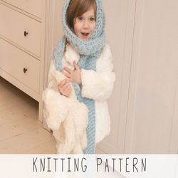 KNITTING PATTERN hooded scarf x Cable snood knit pattern x Chunky hooded scarf x Beginner knitting pattern x Hoodie knit
