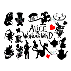 Alice In Wonderland Bundle Svg, Disney Svg, Alice Svg, Heart Svg, Cheshire Svg, Trending Svg