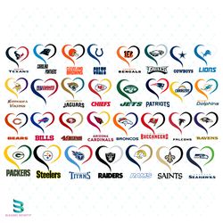 NFL 32 Team Heart Logo Bundle Svg, Sport Svg, NFL Svg, Heart Logo