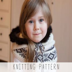 KNITTING PATTERN hooded cowl x Intarsia hat knit pattern x Winter snood pattern x DIY hoodie x Kids hoodie x Kids winter