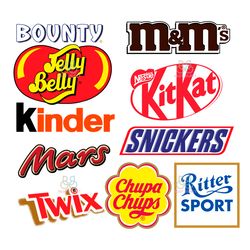 Candy Logos Bundle Svg, Chocolate Labels Clipart, M&M Logo Svg, Kitkat Logo Svg, Brand Logo Svg