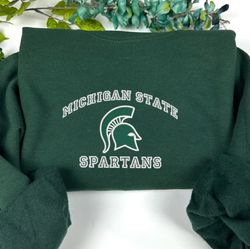 Michigan State Sparta Embroidered Crewneck, NCAA Embroidered Sweatshirt, Inspired Embroidered Sport Hoodie, Unisex Shirt
