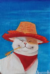Oil painting,, Happy cat,,