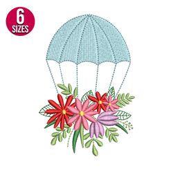 Floral Parachute embroidery design, Machine embroidery pattern, Instant Download