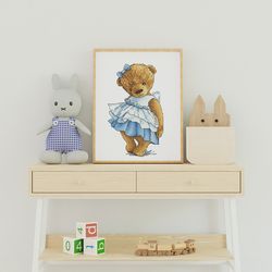 Teddy Bear Cross Stitch, Cuddly Princess Bear Hand Embroidery Pattern, Teddy Bear Tapestry,Animal Cross Stitch