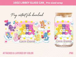Care Bears Design For Can Glass 16oz Wrap, Cute Bears Gifts For Kids, Birthday Kids Gifts Png, Bears Cartoon Tumbler
