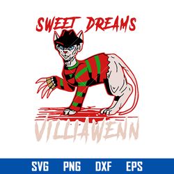 Freddy Krueger Cat Sweet Dreams Villianwenn Halloween Svg, Halloween Svg, Png Dxf Eps Digital File