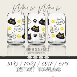 Cat 16oz Glass Can Cut File, Svg Dxf Png Fichiers Digital download