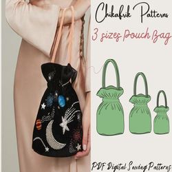 PDF sewing pattern, 3 sizes Drawstring Pouch, Drawstring Bags, Project Bag, Storage Bag|mother's day gift |Cute Bag
