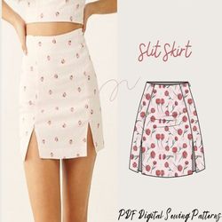 PDF Mini skirt with side slits sewing pattern|US Sizes 4 - 16|Women Sewing pattern |Beginner sewing pattern|Us letter
