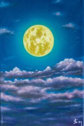 full moon, 7.87 by 11.81, oil on canvas sky original art moon clouds
