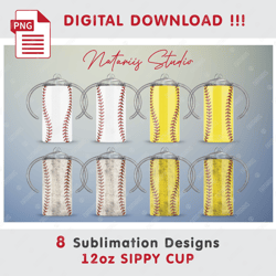 8 BASEBALL - SOFTBALL Sublimation Designs - Seamless Sublimation Patterns - 12oz SIPPY CUP - Full Cup Wrap