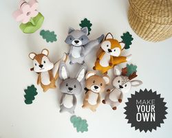 Make Your Own Felt Woodland Animals Kit, Do It Yourself Felt Toys, Sewing Pattern, Craft Kit, Felt Garland