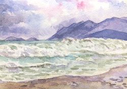 ORIGINAL WATERCOLOR PAINTING Seascape Artwork gift hand painting