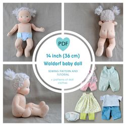 DIY Waldorf baby doll 14"/36 cm tall. PDF sewing pattern and tutorial. Patterns of clothes as a gift!