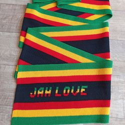 Crochet Rasta Scarf/Headband/Headwrap/Turban with embroidery "JAH LOVE" "RASTA GAL" Handmade Reggae style