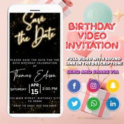 Video Save The Date Any Event Invitation, Animated Birthday/Wedding Party Evite, Eco Friendly, Digital Smartphone