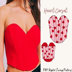 Heart Corset pattern |Sweetheart Neckline corset |Digital sewing pattern |women sewing pattern |sweetheart bustier