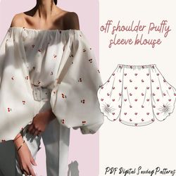off shoulder puff sleeve top sewing pattern|women pdf sewing pattern|off shoulder top sewing pattern 10sizes |top sewing
