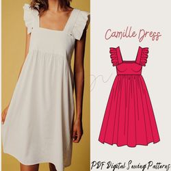 Ruffled strap dress pattern| 7 sizes XXS to XXL|summer dress pattern |pdf printable sewing pattern| women pattern