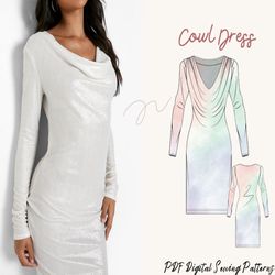 cowl long sleeve dress |pdf sewing pattern |women sewing pattern| women dress pattern|7 sizes|lon sleeve dress pattern
