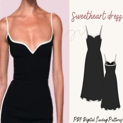 Heart dress 10sizes|Sweetheart Dress|Minimal Bodycon Dress Digital Sewing Pattern|Heart Neckline short&long Dress