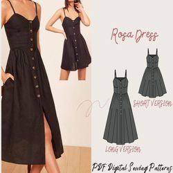 Dress pattern|Buttondown dress pattern|PDF sewingpattern|7Sizes |sundress mini & midi dress pattern|Us letter/A4/A0