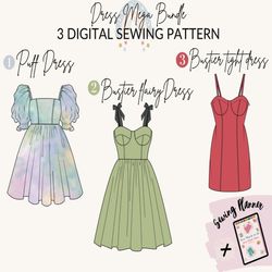dress sewing pattern|dress pattern women sewing pattern|Graduation dress pattern|puff dress pattern Bustier flairy