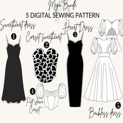 Sewing patterns bundle|women sewing pattern XXStoXXL 10 sizes|pdf digital sewing pattern|dress sewing pattern corset