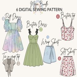 Mega bundle 6 sewing patterns |bustier pattern|wrap skirt pattern|puff dress pattern|Slit skirt pattern|bustier dress