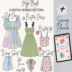 sewing pattern||Mega Bundle 6 digital sewing patterns Digital sewing planner|women sewing pattern dress pattern skirt