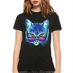 Blue Cat With Glasses T-Shirt / Men's Women's Sizes / Cotton Tee (wra-001)