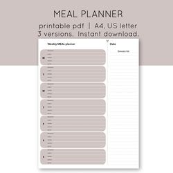 Weekyl meal planner. Grocery list. Family budget. Weekly menu. Menu planner sheet. Household planner.