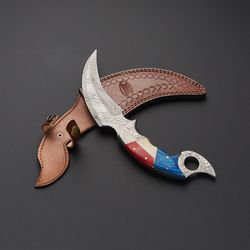custom handmade Damascus steel bowie hunting knife with leather sheath hunting knife skinner knife  hand forged mk3604m