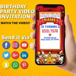 Mickey Mouse Carnival Circus Animated Video Invitation for Birthday Party, Mickey Mouse Circus Video Invitation digital