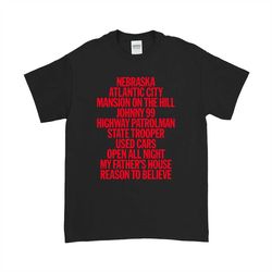Bruce Springsteen T Shirt Nebraska Shirt Track List Tee Retro The Boss E Street Band Born To Run T-Shirt Rock Merchandis