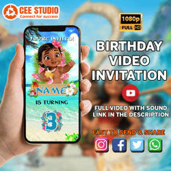 Moana Video Invitation, Personalized Animated Invitation, Moana Baby Invitation, Digital Invitation, Birthday Party