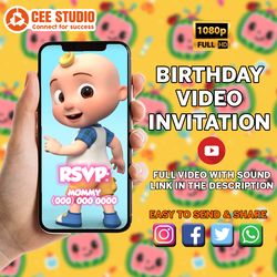 Cocomelon Video Invite, Cocomelon Video, Cocomelon Mp4, Animated invite, Video Evite, Logo and Personalized Data
