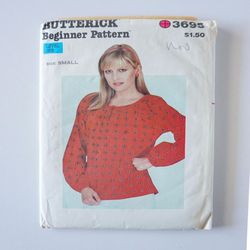 Butterick 3695 CUT COMPLETE Size Small (c. 1980s) Misses' Peasant Top vintage sewing pattern