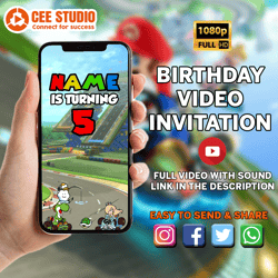 Super Mario Animated Invitation, Super Mario Invitation, Super Mario invitation Card, Super Mario Video Invitation