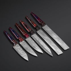 chef knives set custom handmade damascus steel knives set with leather sheath handmade set hand forged mk5023m