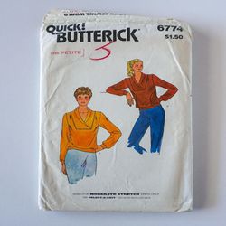 quick butterick 6774 cut complete size petite (c. 1970s) misses' shawl collar top vintage sewing pattern
