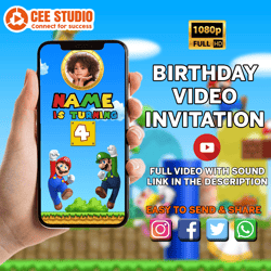 Super Mario Invitation, Super Mario Birthday Video Invitation, Super Mario Birthday Invitation, Digital Invite