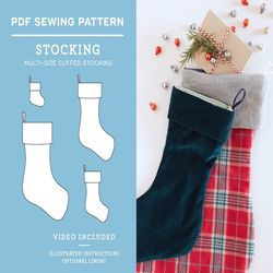 PDF Multi-Size Christmas Stocking pattern | Instant Download Instruction E-book and Video Tutorial | DIY | 4 Sizes