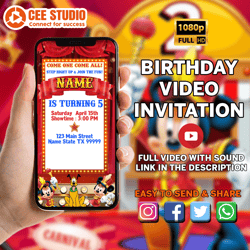 Mickey Mouse Carnival Circus Animated Video Invitation for Birthday Party, Mickey Mouse Circus Video Invitation digital