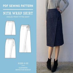 pdf woven wrap skirt | us sizes 0-32 | angled front wrap skirt | nita wrap skirt sewing pattern | diy pattern tutorial